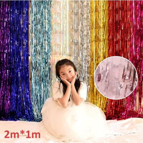 2X1M Party Backdrop Rose Gold Curtains Rainbow Rain Foil Fringe Tinsel Wedding Birthday Party Background Love Ballon Photo Props