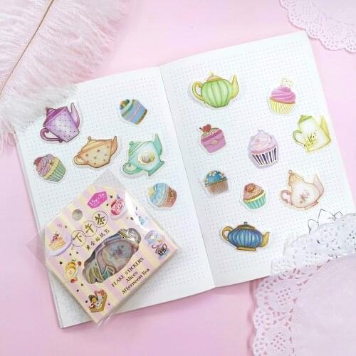 45pcs Foil Stickers Pack Alices Afternoon Tea Suitcase Decorative Japanese Sakura Stationery Flake Stickers Scrapbooking
