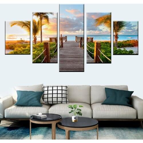5 pcs diamond painting beach sunset Boardwalk coconut tree diamond mosaic full square diamond Embroidery diy living room decor