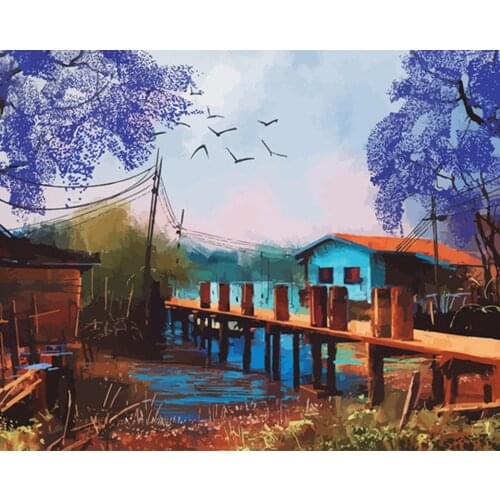 5D DIY Diamond Painting Landscape House Sea Cross Stitch Kit Full Drill Embroidery Mosaic Art Picture of Rhinestones Home Decor