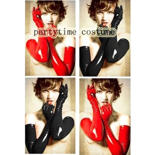 Free shipping Sexy Gloves Womens Adult Wet Look Latex PVC Leather Fetish Gloves Costume Accessory 2 colors Gloves