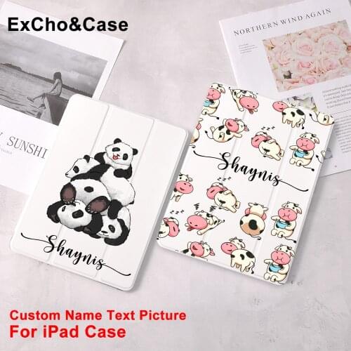 For iPad Case Cute Panda Custom Name For iPad Air 4 With Pencil Holder 10.2 inch 8th Generation 7th 9.7 5th 6th 12.9 Pro Mini 4