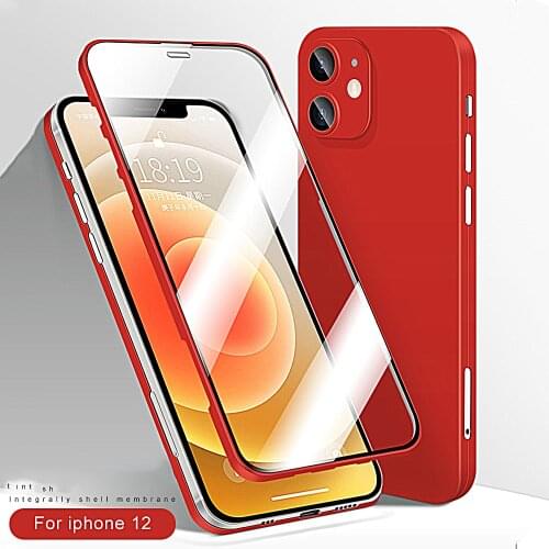 Fashion 360 With Glass Film Full Phone Case For iPhone 12 12 Pro 12Pro Max Full Body Protection PC Cover Phone Case