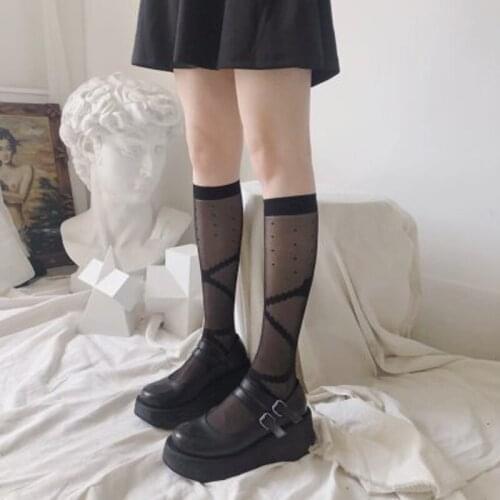 Black White Long Socks for Women Girls Lovely Cute Leg Socks Hosiery Stocking Summer Ultra-thin Transparent Lower The Knee Socks