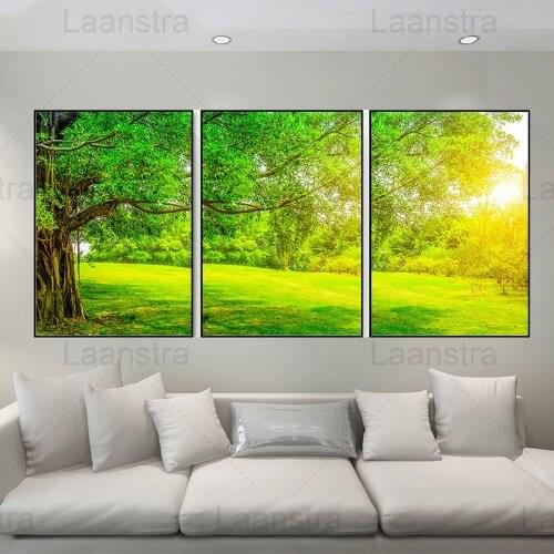 Under The Shade of Green Tree Home Decorative Painting Sunshine Living Room Wall Canvas Poster Plant Breath Fresh Bedroom Prints