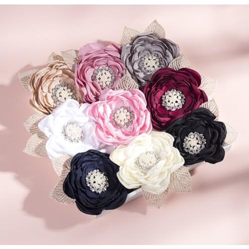 18 Pcs/Lot, 3.7 Inch Burned Flower With Pearl Rhinestone Center Baby Lace Headband, 2021 New Baby Shower Gift Hair Accessories