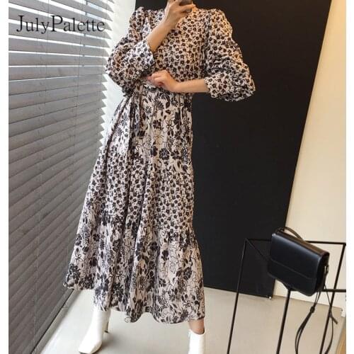 JulyPalette Fashion Printed Boho Vintage Dress For Women 2021 Spring Summer V-neck Bandage Long Beach Dress Femme Vestidos Dress