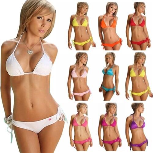 Two Pieces Bikini Set Swimsuit Women Solid Padded Low Waist Halter Sexy Push Up Swimwear Female Bathing Suit Mujer