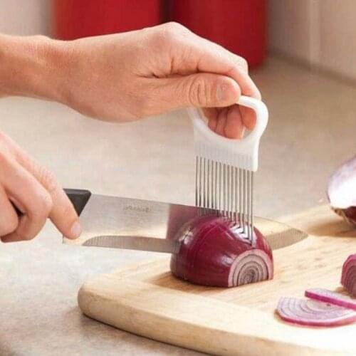 Kitchen Gadgets Stainless Steel Easy Cut Onion Holder Onion Slicing Holder Vegetable Cutter Cooking Tools kitchen accessories
