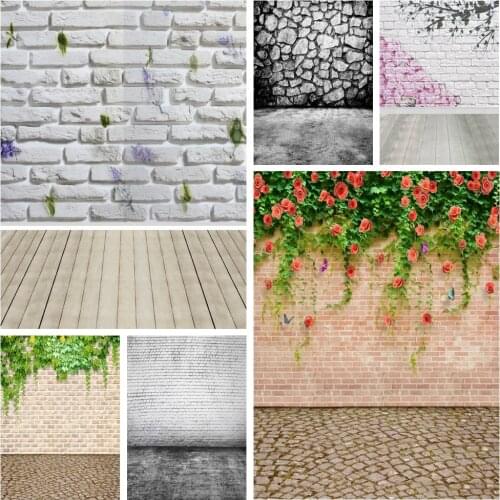Laeacco Brick Wall Wooden Floor Flowers Vine Baby Portrait Photography Backdrops Wedding Birthday Backgrounds For Photo Studio