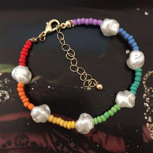 Lovely Cute Colorful Red Pink Green Blue White Bead Strand Pearl Bracelet For Women Girl Elegant Gorgeous Chic Kids Jewelry