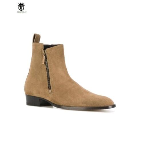 FR.LANCELOT 2020 Chelsea boots men real leather boots vintage Suede Leather ankle botas high top zip up men boots