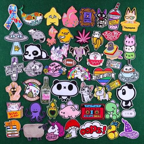 DIY Cartoon Dinosaur/Panda Patch Iron On Patches Embroidery Patch For Clothing Fruit Stickers Custom Patches Animal Badge Stripe