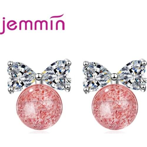 New Arrival Exquisite Red Ball Double Heart Sparking Cubic Zirconia 925 Sterling Silver Stud Earring Woman Party Present