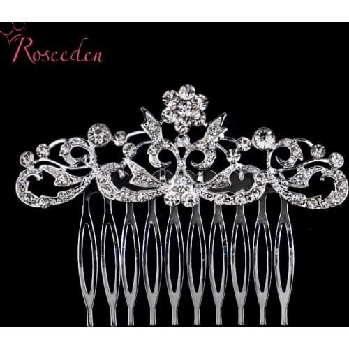 New design Princess silver plated hair combs Vintage women headdress rhinestone Wedding Accessories Bridal Hair Clip RE332