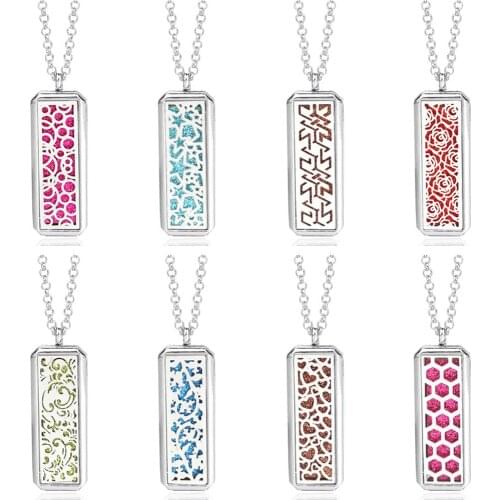 Wholesale Square Aromatherapy Necklace Flower Tree of life Perfume Locket Essential Oils Diffuser Necklace Aroma Jewelry