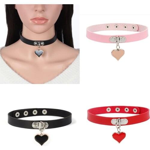 Gothic Necklace Heart Necklace Statement Jewelry Rock Punk Chocker PU Leather Women Collar