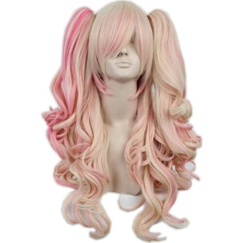 Lolita wig 65cm Blonde Mixed Pink Wavy Long Syntehtic Cosplay Costume Wigs Chip Ponytails High Temperature fiber Party Play Role