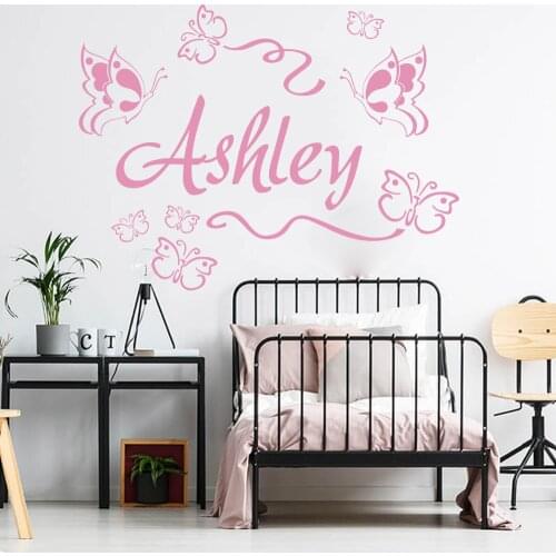 Personalized Name Butterfly Wall Sticker Girl Room Bedroom Custom Animal Name Wall Decal Boy Room Living Room Vinyl Home Decor