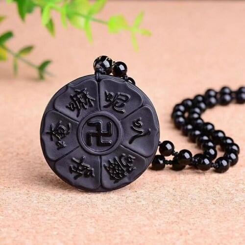 Natural Obsidian Six-character truth Jade Pendant Jewelry Fine Jewelry Lucky Auspicious Amulet Jade Pendant Fine Jewelry