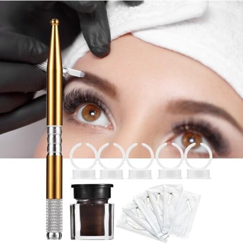 Semi-permanent Tattoo Practice Tools Set Microblading Eyebrow Tattoo Ink Needle Ring Cup Pen For Body Makeup Beauty Tattoo Art