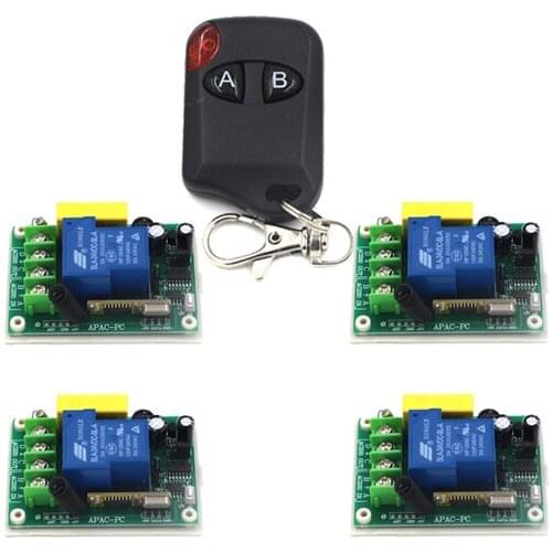 RF 220V One Transmitter with 4X 1 Channel 30A Relays Smart Wireless Remote Control Switch Black AB-Button Transmitter SKU: 5231