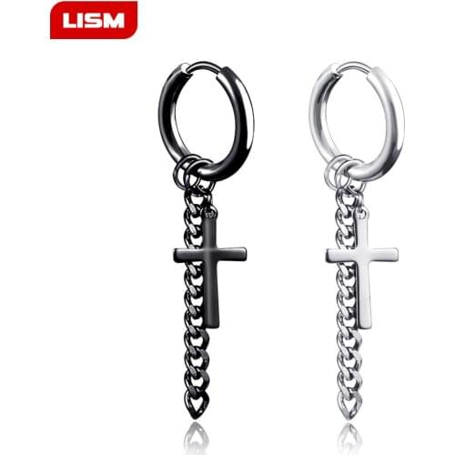 Mens Fashion Tassel Chain Earrings For Women Hypoallergenic Titanium Steel Hip Hop Rock Cross Earrings Jewelry