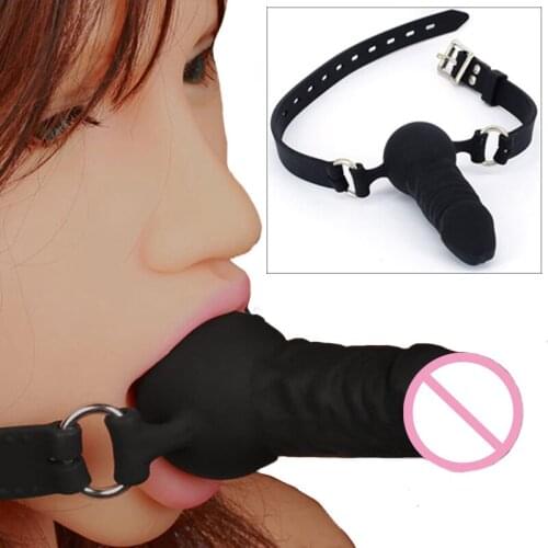 Silicone Penis Open Mouth Ball Gag Dildo Mouth Plug Leather Harness Oral Fixation Bdsm Slave Bondage Erotic Sex Toy For Woman