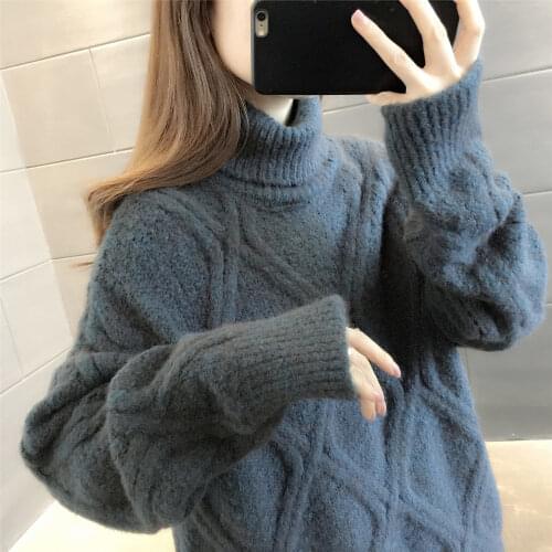 Sweater womens new autumn and winter loose thick pullover high-neck bottoming knitted women winter all-match female long sleeve