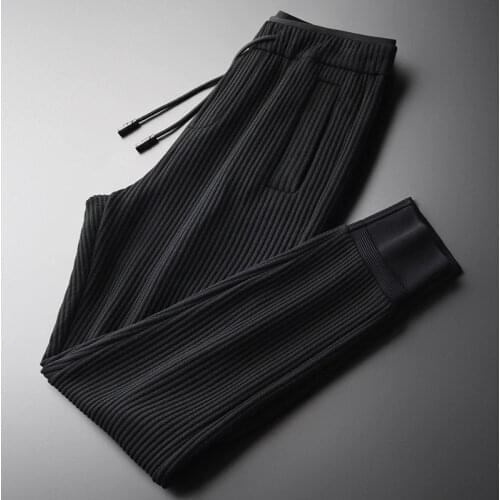 Knit Plus Size 4xl Luxury Soft Vertical Stripe Casual Sports Mens Autumn Slim Skinny Pants Men