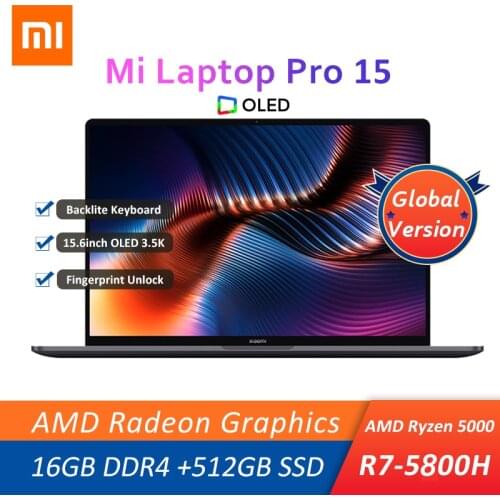 New Xiaomi Mi Laptop Pro 15 Ryzen 7 5800H AMD 16GB DDR4 512GB SSD Home Office Ultraslim Windows 10 Notebook Fingerprint Unlock