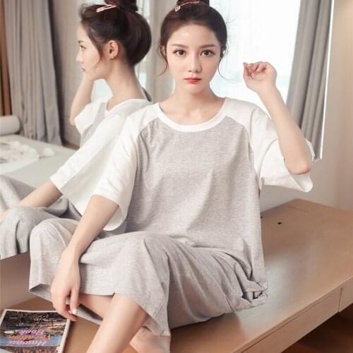 Plus Size 100% Cotton Short Sleeve Long Dress Nightgown for Women 2021 Summer Loose Sleepwear Night Dress Nightdress Home Nighty