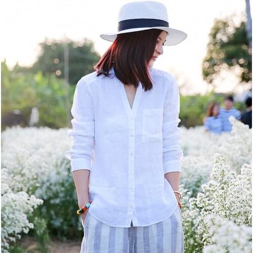 Women Loose Solid Color Ramie Shirts Ladies Vintage Simple Retro Blouse Tops Female 2020 Spring Autumn Shirt