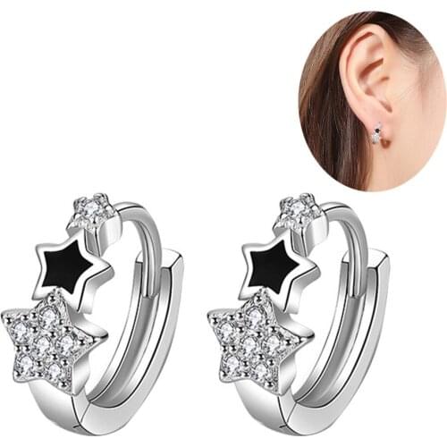 Women Cubic Zirconia Inlaid Star Huggie Earrings Fashion Piercing Jewelry Decor Accessory Gift For Women