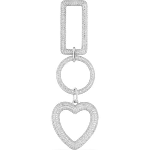 SLJELY Fashion Real 925 Sterling Silver Single Rectangle Circle and Heart Drop Earring Micro Zirconia 1PC for Women Fine Jewelry