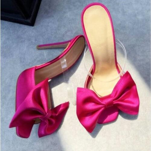 Summer Slide new style fashion womens shoes Rosepourpre satin bow peep toe high heels sandals Slipper