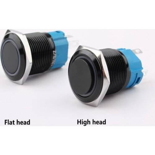 10pcs 16mm metal push button Waterproof black switch with light momentary Latching locking Car Auto Lock Reset High/flat head