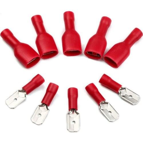 100Pcs FDFD 1.25-250 MDD1.25-250 5-1.5mm2 Female + Male Spade Insulated Electrical Crimp Terminal Connectors Wiring Cable Plug