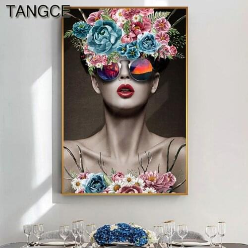Abstract Beautiful Flower Girl Women Poster n Print Nordic Painting Art Wall Picture for Living Room Bedroom Fashion Canvas Art
