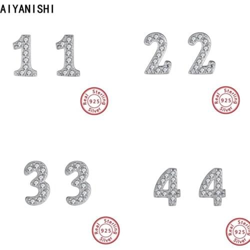 AIYANISHI 925 Sterling Silver Number 0-9 Stud Earrings Woman Fashion Jewelry Wedding Engagement Silver Stud Earrings Gifts