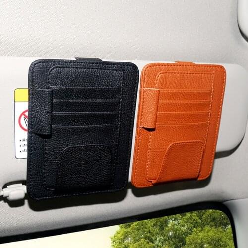 Car Sun Visor Organizer PU Leather Multifunctional Storage Glasses Clip Documents Folder Card CD Pouch Holder