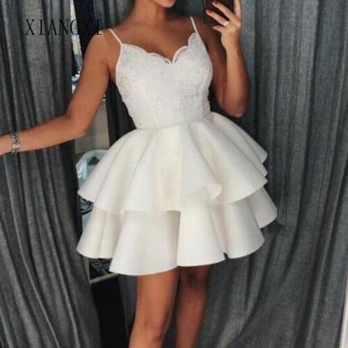 Spaghetti Strap White Homecoming Dress Vestido De Festa Cursto Graduation Gowns Short Party Dress Homecoming Dresses