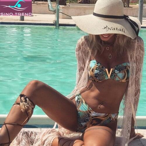 Sexy bandeau bikini set snake print swimsuit female v neck swimwear women Brazilian swimsuit bathing suit Summer bathers