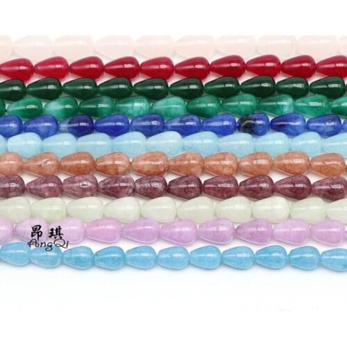AngQI Fashion jewelry multicolor drop-shaped chalcedony loose beads 10x14mm DIY bracelet necklace and accessories