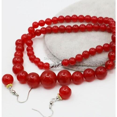 6-14mm Red Chalcedony Lucky Natural Stone Tower Necklace Chain Earring Set Beads Fashion Jewelry Sets Party Wedding Gifts 18inch