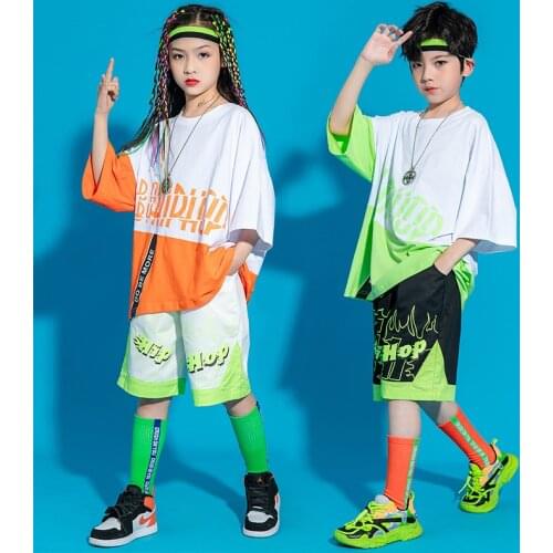 Kid Summer Hip Hop Clothing Graphic Tee Oversized T Shirt Top Streetwear Cool Shorts Jazz Dance Costume Set Clothes for Girl Boy