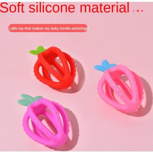 Baby Hand Grab Ball Teether Baby Silicone Strawberry Soothing Chew Child Spherical Molar Stick Toy Baby Teether Products