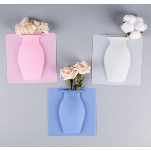 Home Decor Bottle Shaped Silicone Vase Stickers Bathroom Reusable 1Pcs Refrigerator Paste Soft Wall Hanging Vase 3Colors