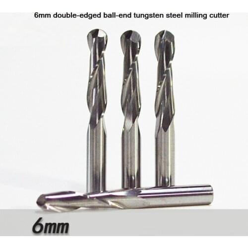 6mm double-edged ball-end tungsten steel milling cutter, acrylic CNC machine tool, PVC metal carving knife, cutting tool
