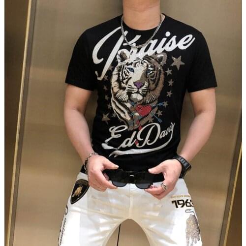 Diamonds T Shirt europe Style With Diamond TShirt tiger Slim Short Sleeve Mens T-Shirt 100% cotton top quality